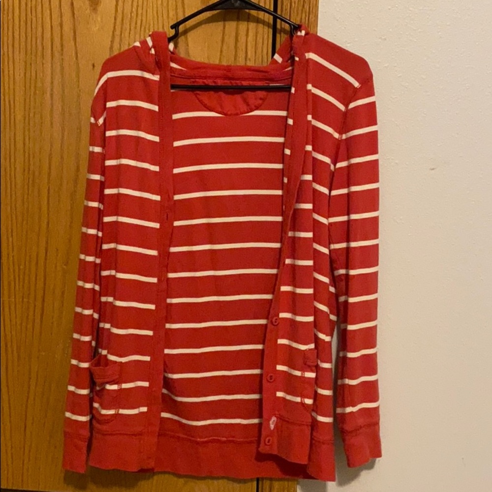 Orange and white striped cardigan